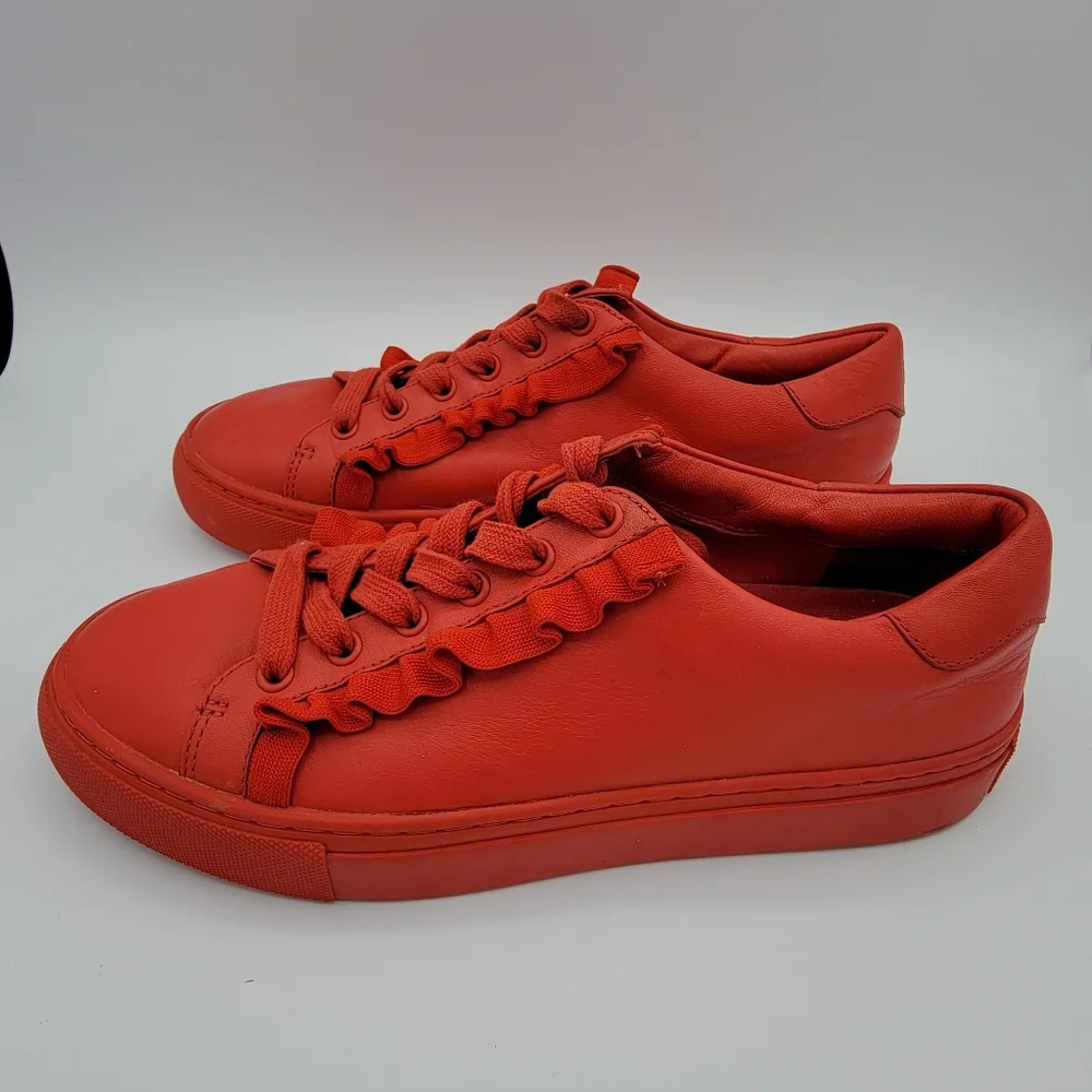 Tory Burch Red Leather Ruffle-Trim Sneakers